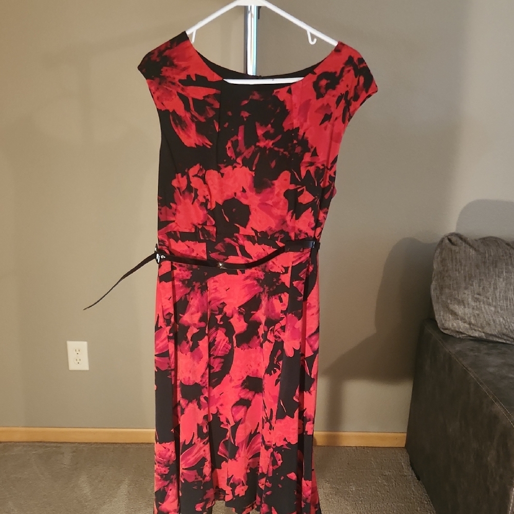 Connected Apparel Red and Black Midi Dress